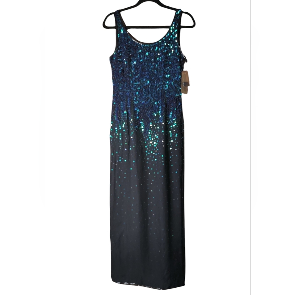 Adrianna Papell Boutique Vintage Ombre Blue and Green Sequin Dress Nwt Size 6
